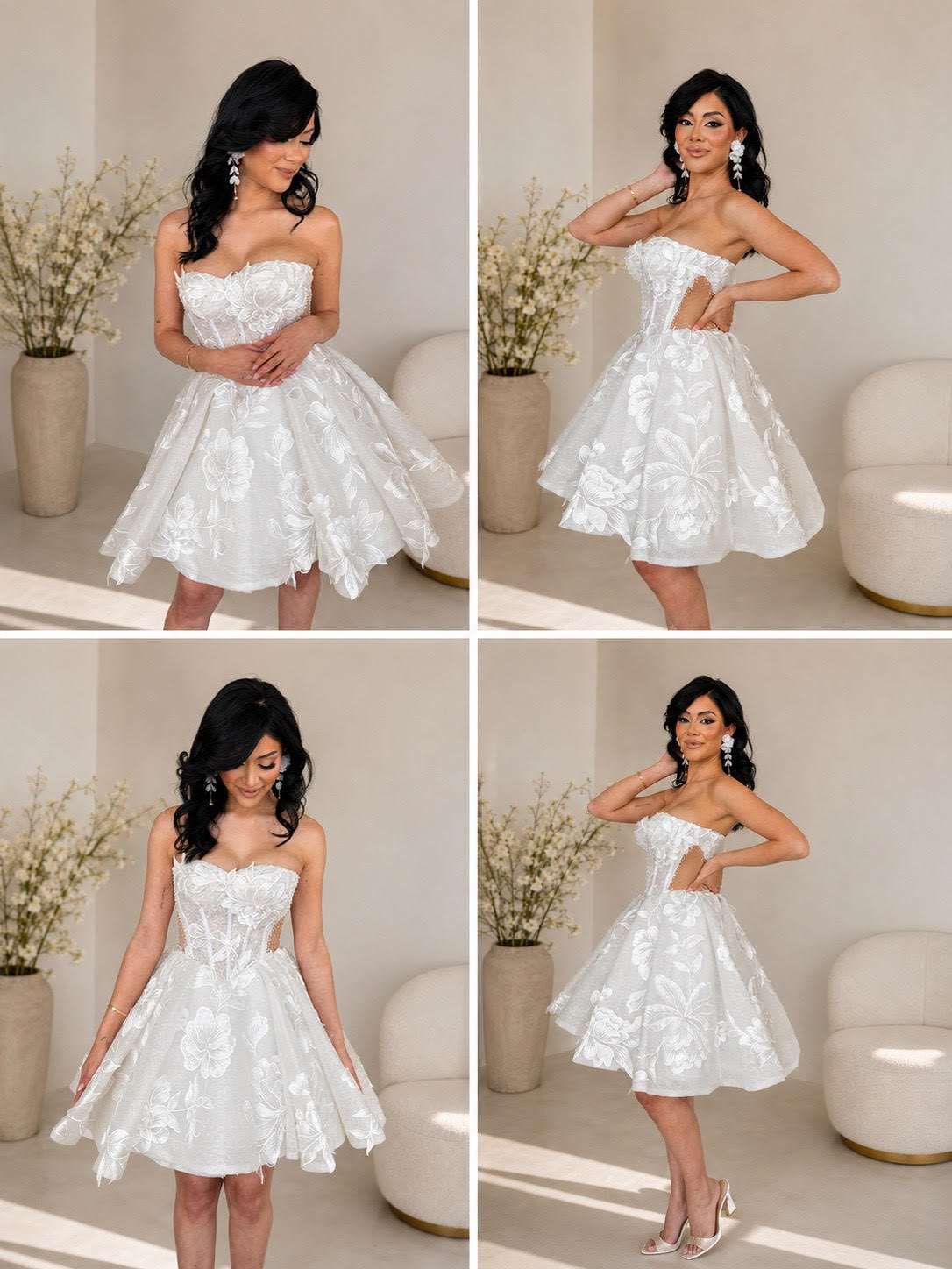 Florina floral white bridal mini dress portrait view