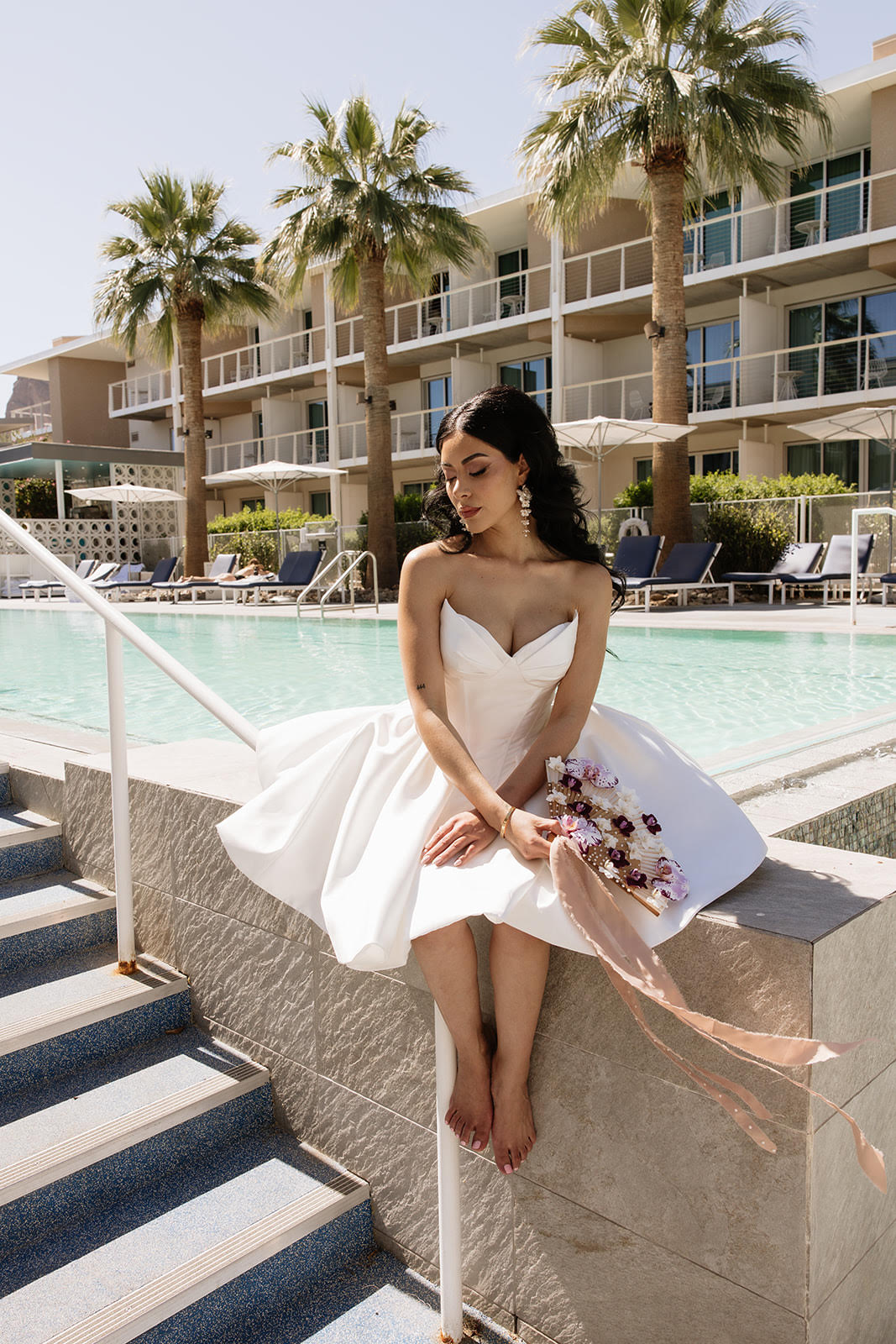 Karan white bridal mini dress detail view